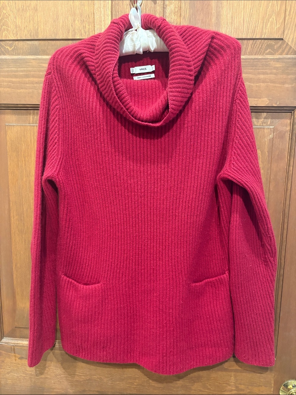 Vince Raspberry Red Ribbed Cowl neck cashmere Sweater Tunic small (medium)